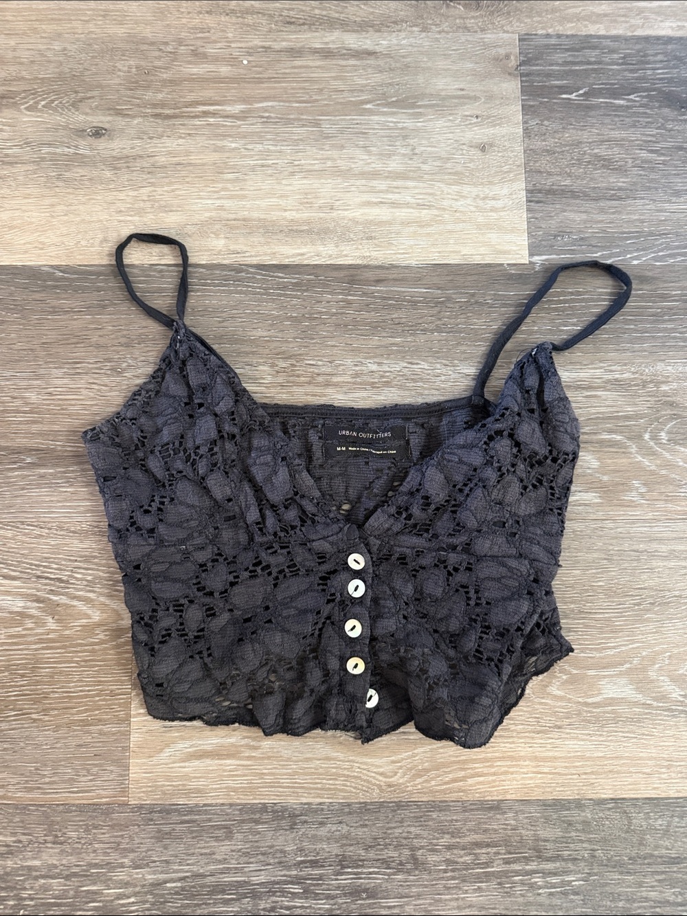 Urban Outfitters Black Crochet Lace Button-Front Cami